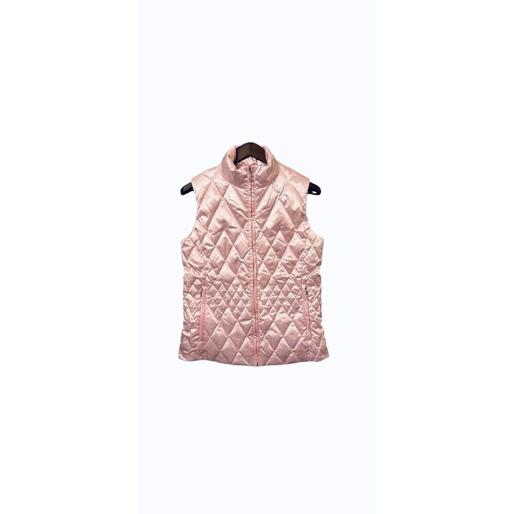 Lands’ End Down Puffer Vest Quilted Goose Pink Satin Full Zip L 10-12